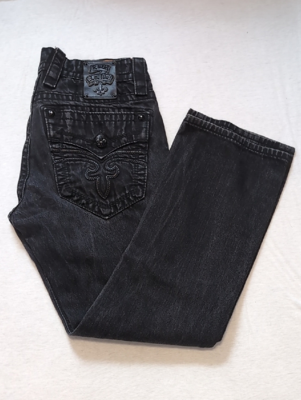Rock Revival Men's Black Straight Jeans with Embroidered Pocket